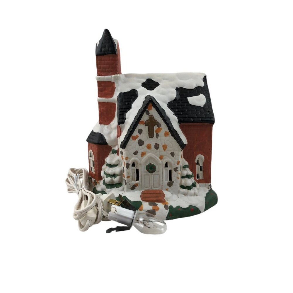 Caldor Hand Painted Porcelain Lighted House Church Christmas Holiday Vintage Box